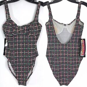 Cherry Tropix Vintage Bodysuit Bathing Suit Gingham Floral 90s RARE Deadstock MD
